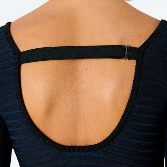 Tibi Tech Poly Ribbed Decollette Wrap Sweater in  Blue Black Large NWT - Picture 5 of 13